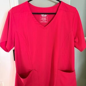 Wink Women's Short Sleeve V-Neck and l scrub pants Top - Bright Pink